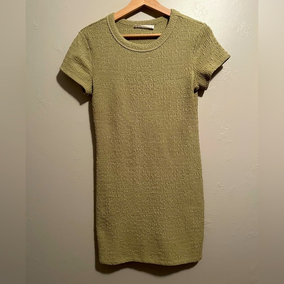 Elodie Short Sleeve Mini Stretch Textured Dress Sage Green - Picture 1 of 11